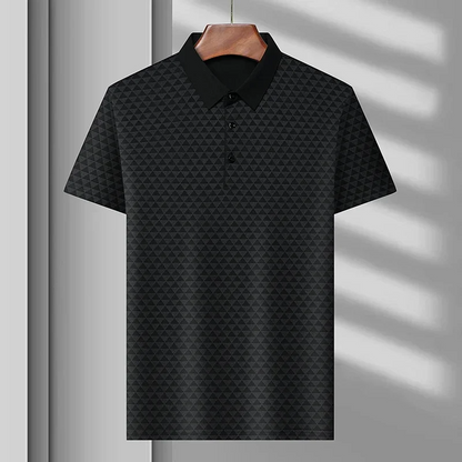 Versatile men's classic diamond pattern polo shirt, short sleeve for smart casual, business casual, or everyday comfort.
