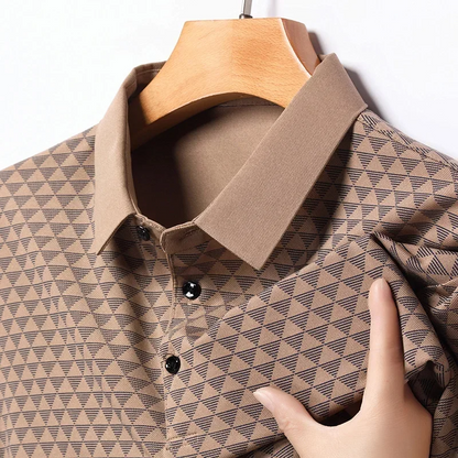 Men's short sleeve polo featuring a subtle diamond pattern, offering refined style for casual & everyday wear.