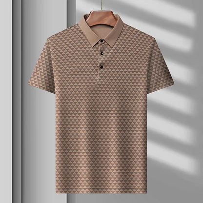 Comfortable men's classic polo shirt with diamond pattern, easy care fabric for all-day wear & summer style.