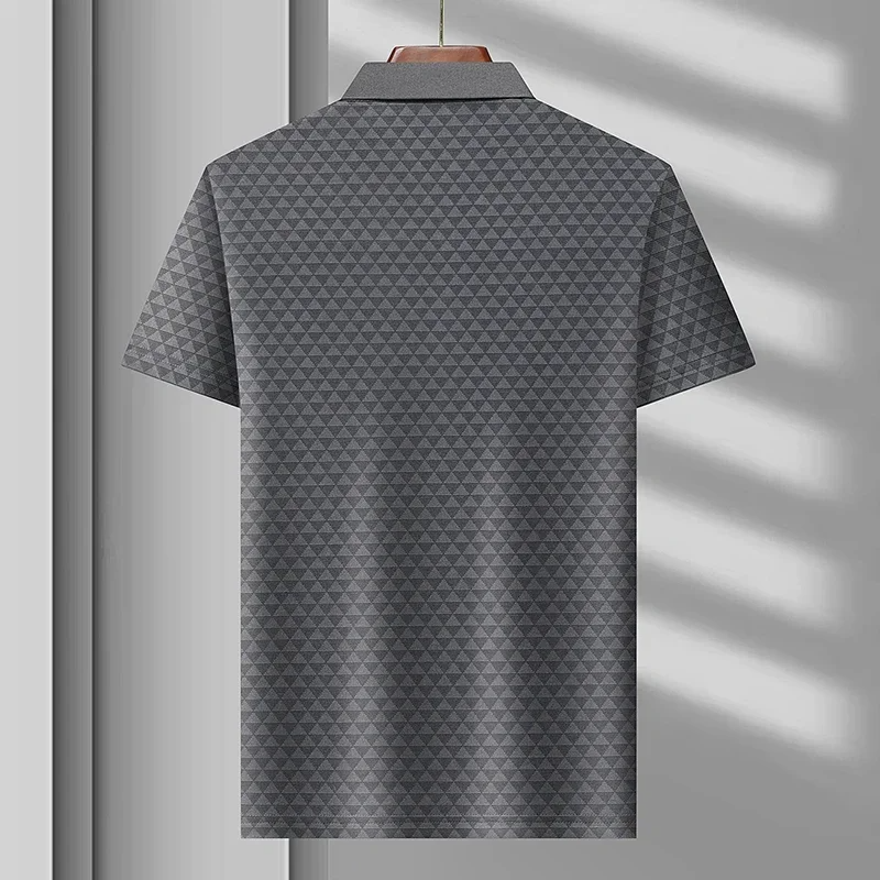 Textured men's diamond pattern polo shirt, offering breathability and easy care for ultimate comfort & style.