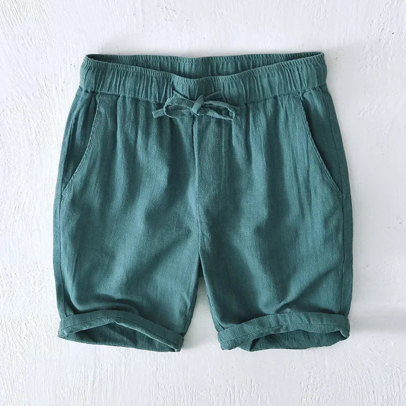 Khaki men's classic drawstring casual shorts, relaxed fit, ideal for casual summer apparel.