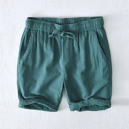 Khaki men's classic drawstring casual shorts, relaxed fit, ideal for casual summer apparel.