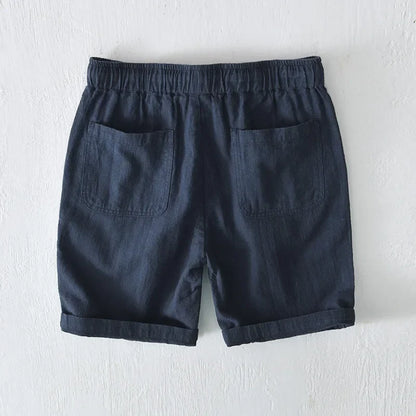 Navy men's classic drawstring casual shorts, comfortable summer wear, versatile men's apparel.