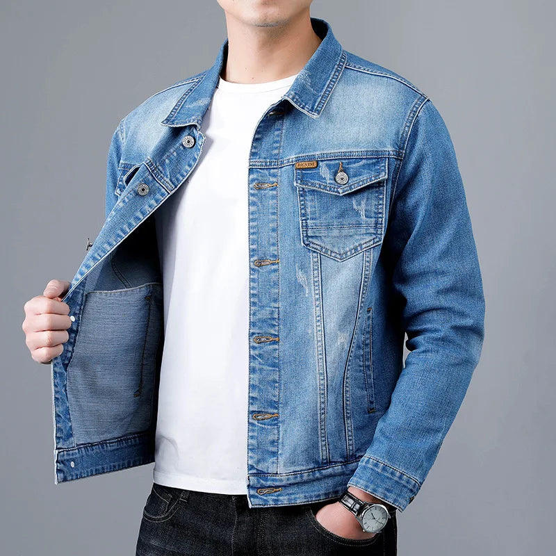 Versatile men's light blue classic jacket, ideal for casual layering or stylish everyday outerwear.