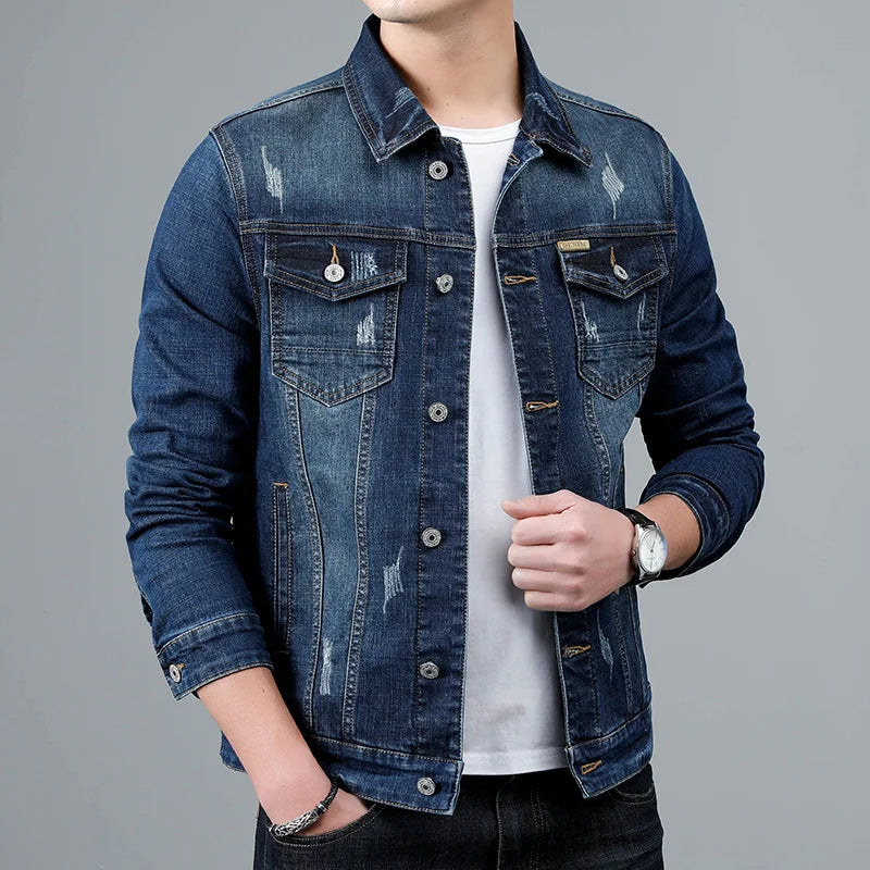 Men's versatile light blue classic jacket, perfect for everyday casual wear & stylish layering.