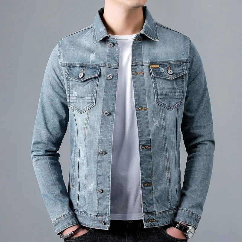 Dark blue men's classic everyday jacket, designed for enduring style & comfortable casual outerwear.