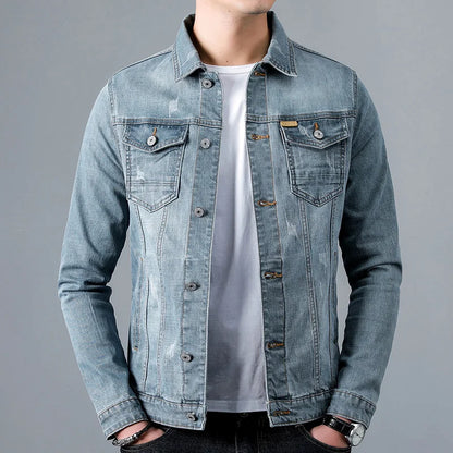 Dark blue men's classic everyday jacket, designed for enduring style & comfortable casual outerwear.