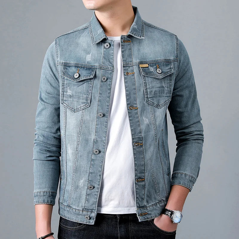 Gray men's classic jacket, an everyday outerwear piece for versatile casual layering & streetwear.