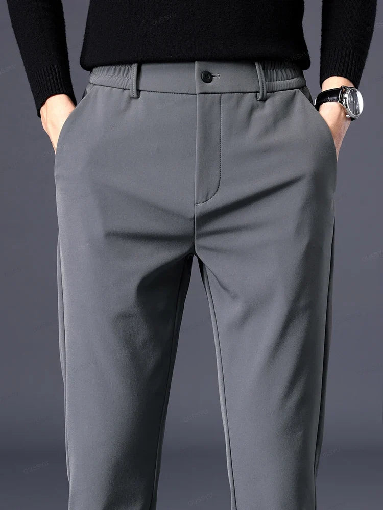 Men's classic fit dress pants, tailored for comfort. Versatile black pants for office or smart casual wear.