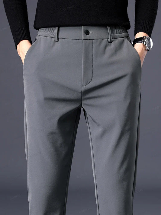 Men's classic fit dress pants, tailored for comfort. Versatile black pants for office or smart casual wear.