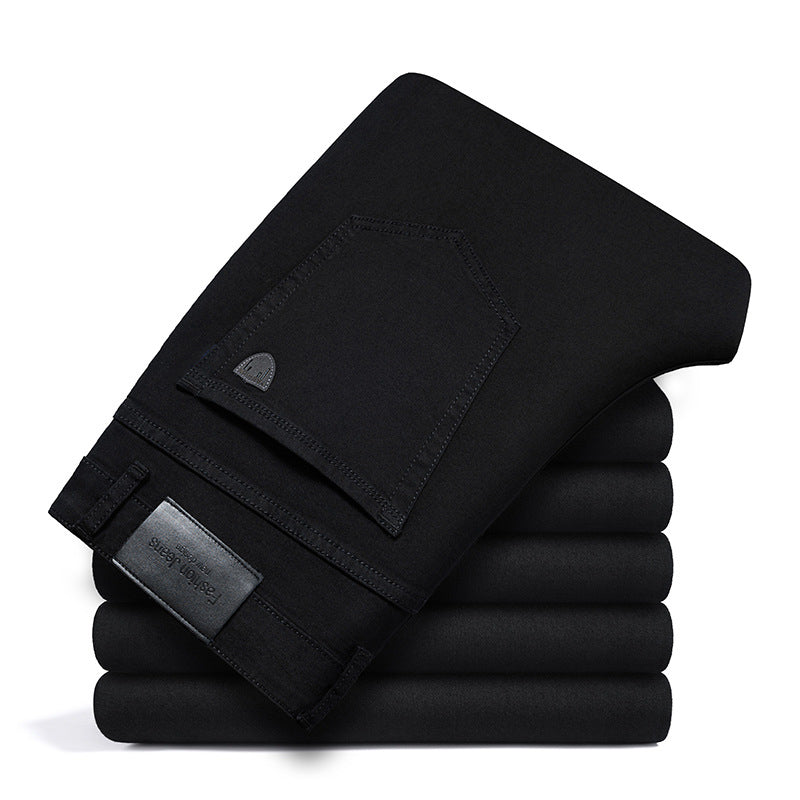 Man wearing comfortable men's classic stretch denim jeans, ideal for active casual wear.