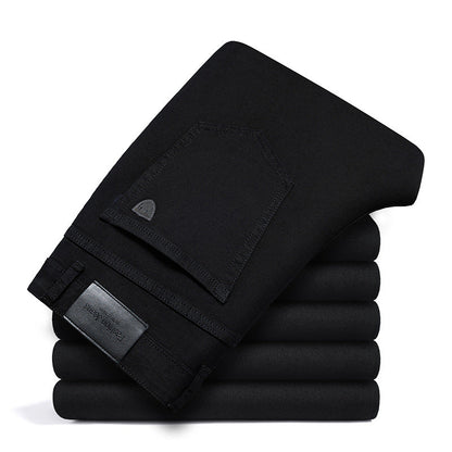 Man wearing comfortable men's classic stretch denim jeans, ideal for active casual wear.