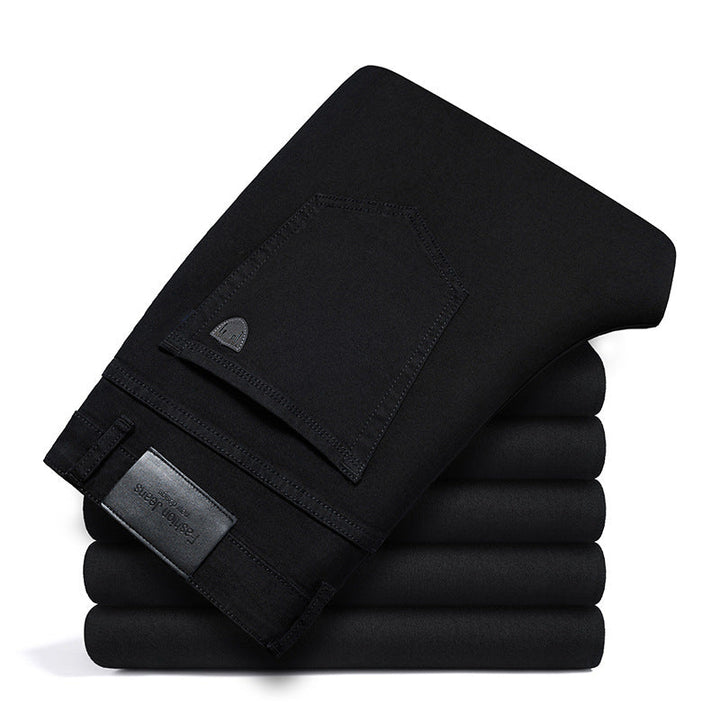 Man wearing comfortable men's classic stretch denim jeans, ideal for active casual wear.