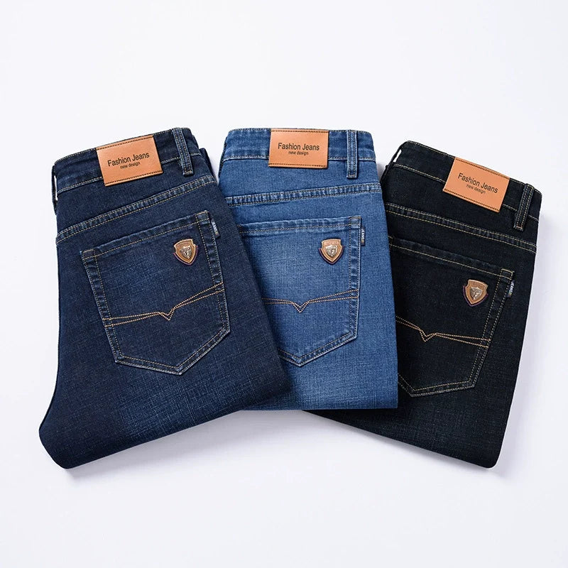 Innovative men's stretch denim jeans, classic fit, offering ultimate comfort & durability.