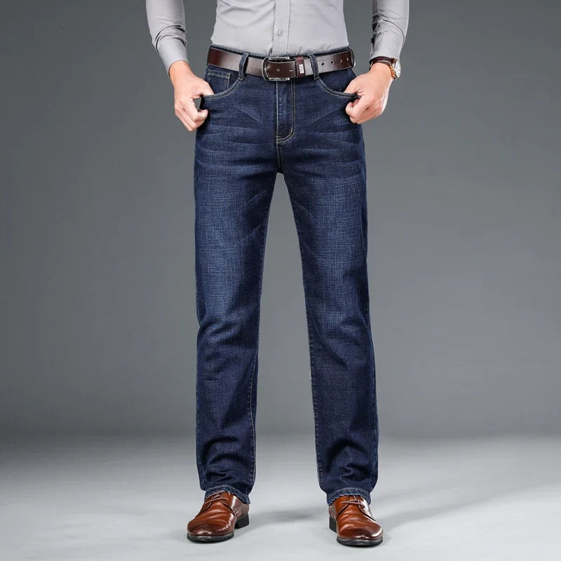 Durable men's classic fit denim jeans, built to last, perfect everyday wear casual pants.