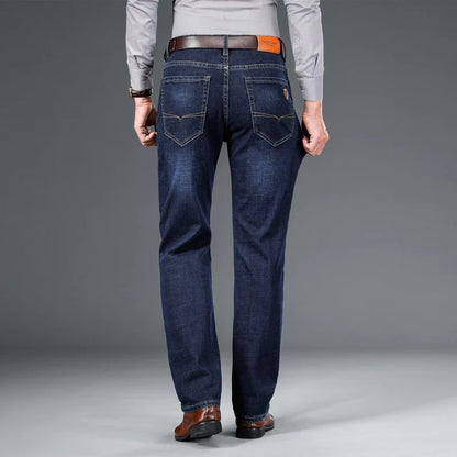 Stylish men's classic fit stretch jeans, combining comfort with durable denim.