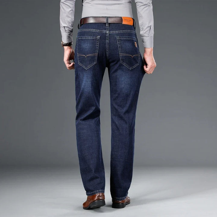 Stylish men's classic fit stretch jeans, combining comfort with durable denim.