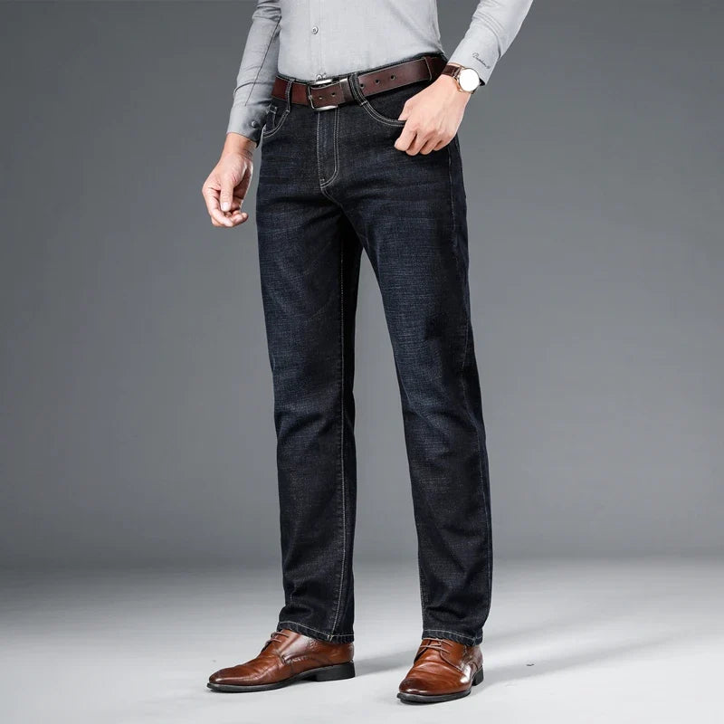 Soft stretch denim jeans for men, classic fit, excellent for comfortable everyday casual pants.