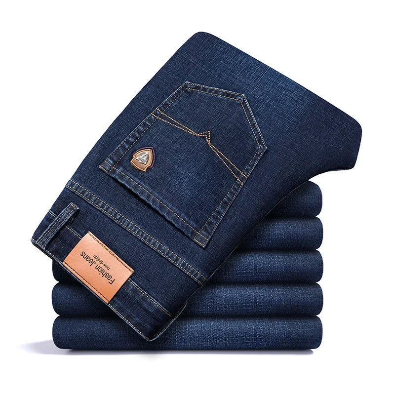 Timeless men's classic fit jeans, durable stretch denim, perfect for comfort & style.