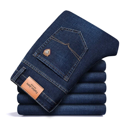 Timeless men's classic fit jeans, durable stretch denim, perfect for comfort & style.