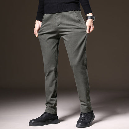Black classic fit stretch trousers, designed for men seeking comfort, style, and wrinkle resistance.