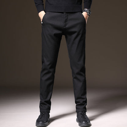 Men's durable black stretch pants, classic fit, perfect for versatile daily outfits.