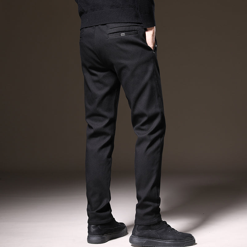 Men's sophisticated gray stretch pants, classic fit, a wrinkle-resistant choice for professional settings.