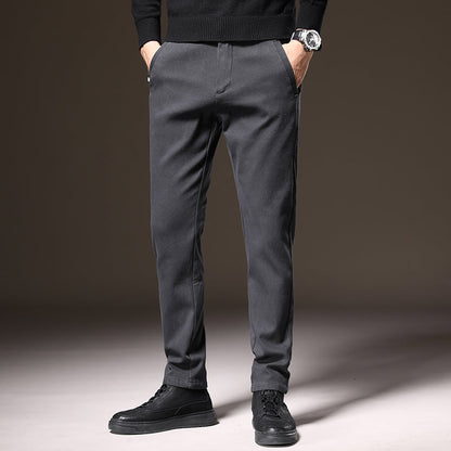 Versatile army green men's stretch trousers, classic fit, a durable and comfortable essential.