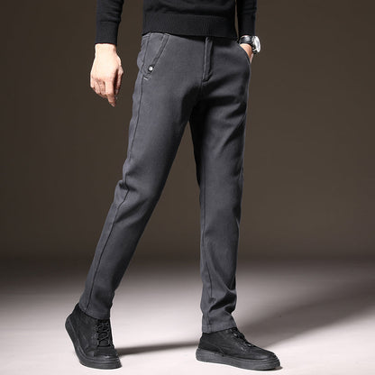 High-quality men's classic fit stretch pants in various colors, designed for comfort and long-lasting style.