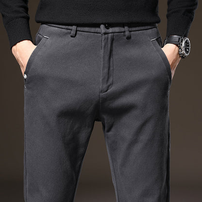 Comfortable black men's stretch pants, classic fit, easy care for daily wear.