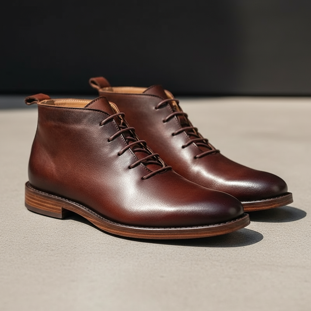 Rugged men's full-grain leather boots with Goodyear welt for lasting durability & comfort.