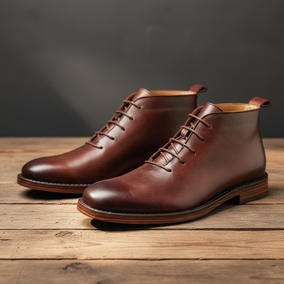 Classic brown men's full-grain leather boots, perfect for everyday rugged style & durability.