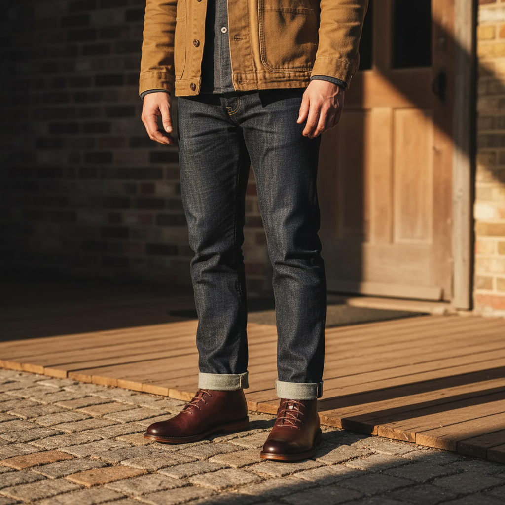 Durable full-grain leather boots for men, featuring a robust Goodyear welt construction.