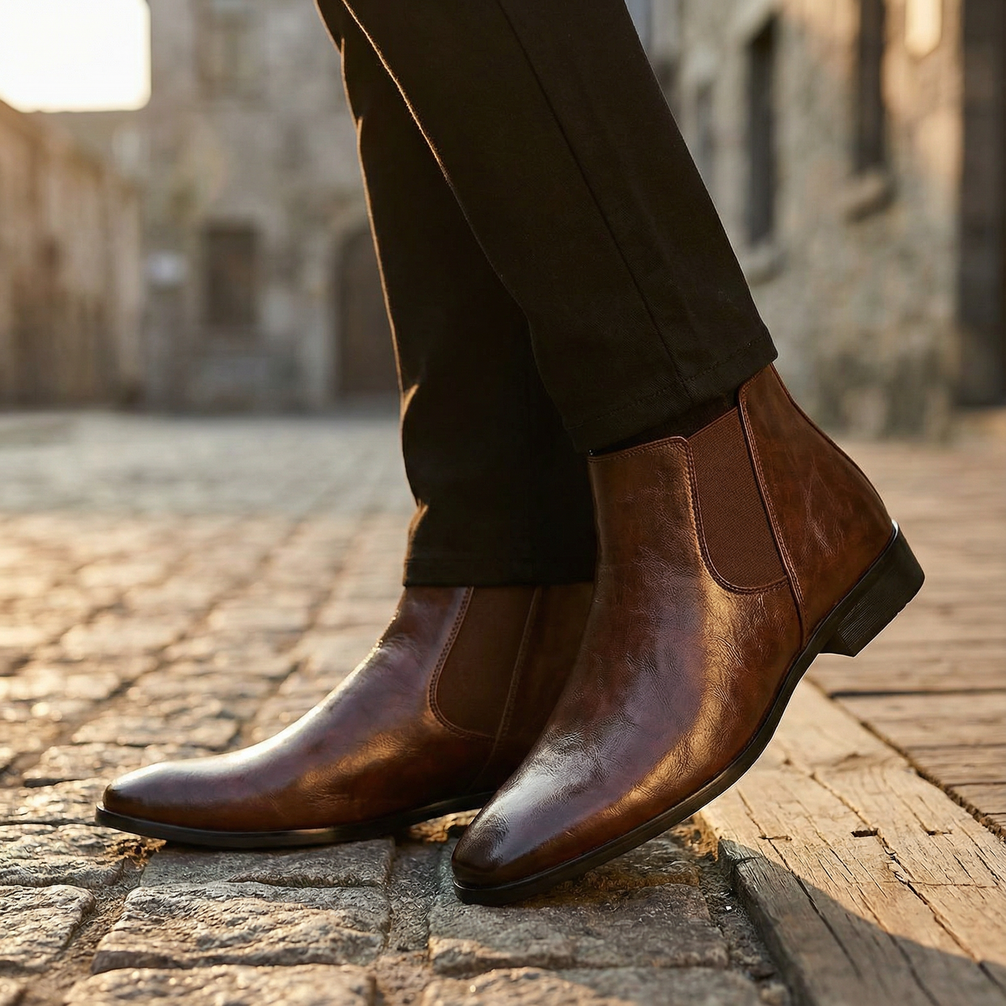 Versatile men's full-grain leather Chelsea boots, ideal slip-on footwear for both casual and dress occasions.
