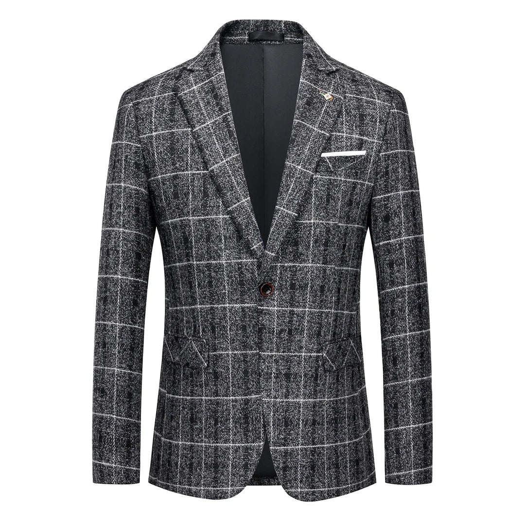 Sophisticated men's Glen Check tailored blazer with a classic structured fit. Perfect for business and formal wear.