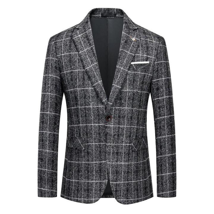Sophisticated men's Glen Check tailored blazer with a classic structured fit. Perfect for business and formal wear.