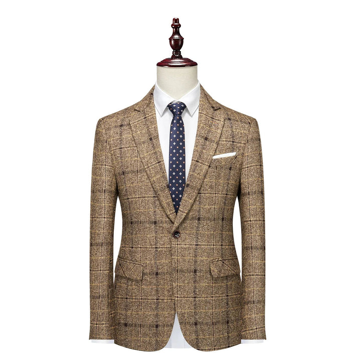 Classic men's tailored Glen Check blazer, structured fit, offering a sharp, sophisticated and timeless look.