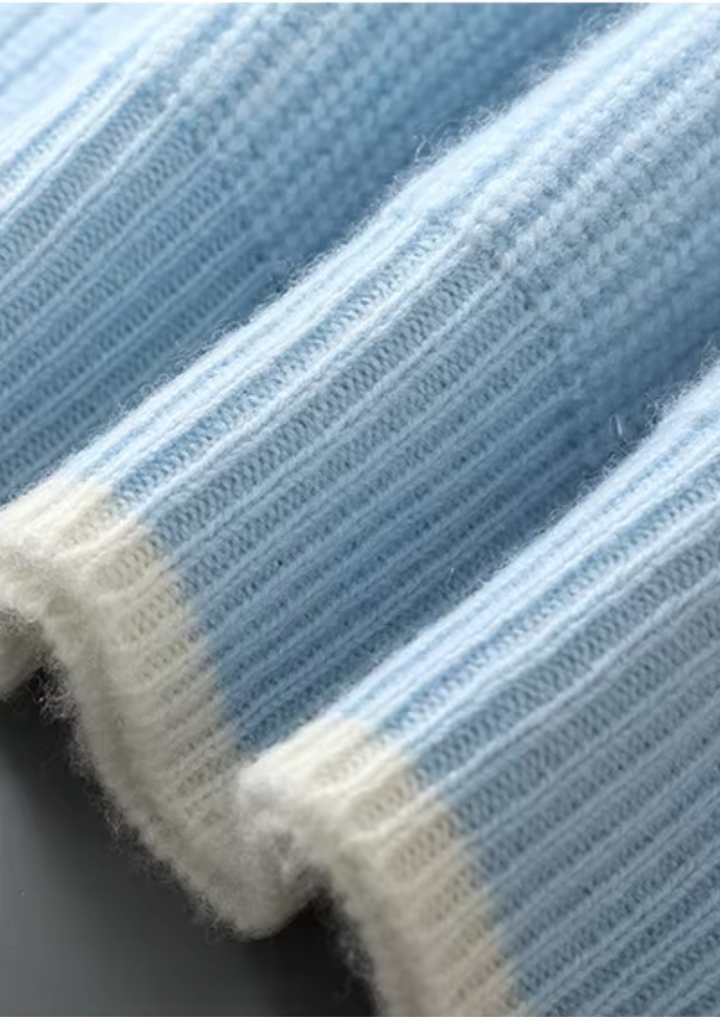 Comfortable men's cream crew neck knitted long sleeve sweater, ideal for casual elegance.