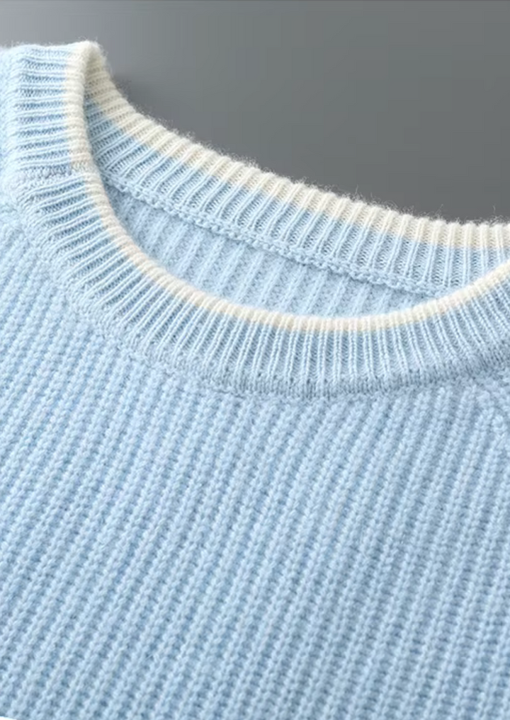 Men's light blue crew neck knitted sweater, an excellent long sleeve top for layering.