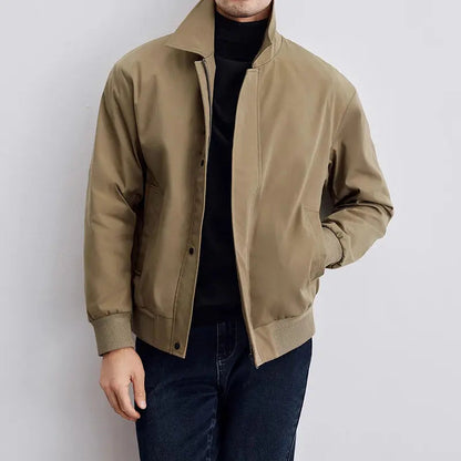 Stylish men's black Harrington jacket, a timeless layering piece for smart casual outfits and everyday comfort.