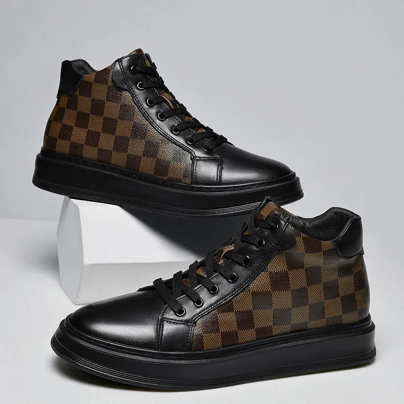 Men's classic high-top checkered sneakers, stylish and comfortable for street style and casual wear.
