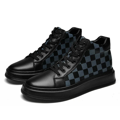 Durable men's high-top checkered shoes, offering comfortable support for urban fashion and everyday street style.