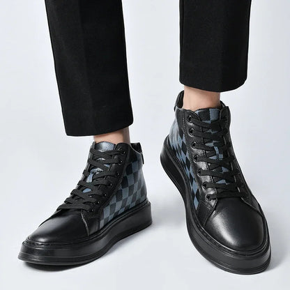 Comfortable men's checkered high-top sneakers, perfect for adding street style to any casual outfit.