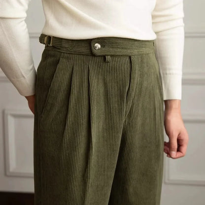 Vintage-style men's corduroy pants, comfortable cotton, classic tailored fit, perfect for everyday.