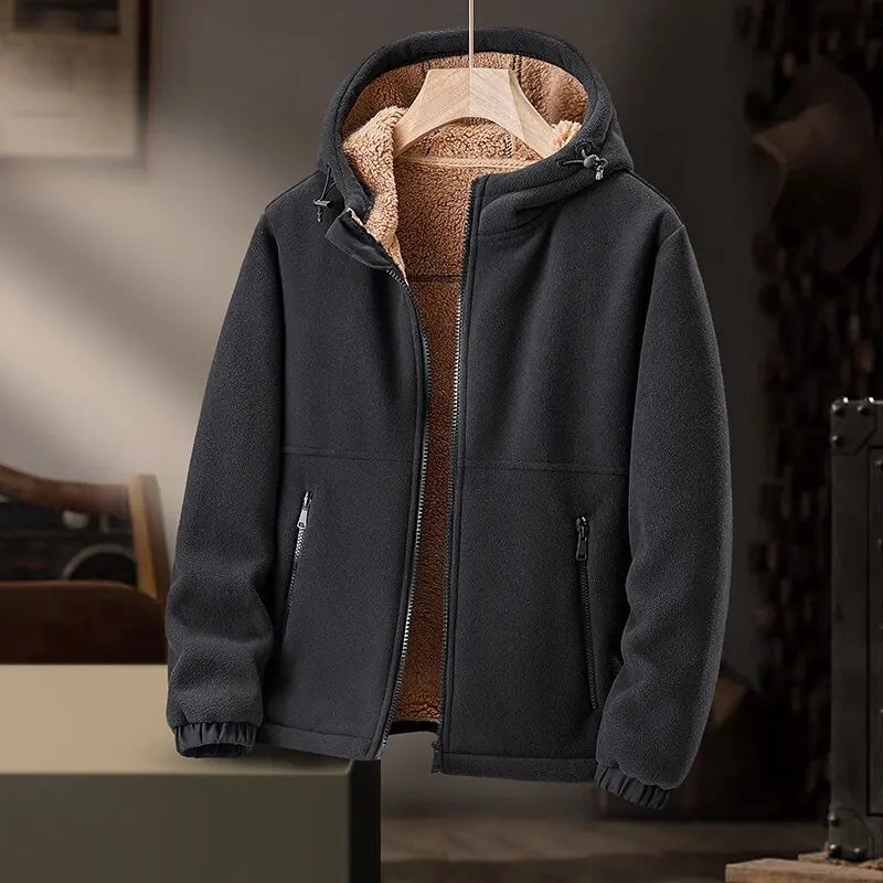 Warm men's winter jacket, classic hooded design for ultimate cold weather protection. Essential outerwear with zip pockets.