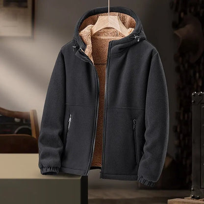 Warm men's winter jacket, classic hooded design for ultimate cold weather protection. Essential outerwear with zip pockets.