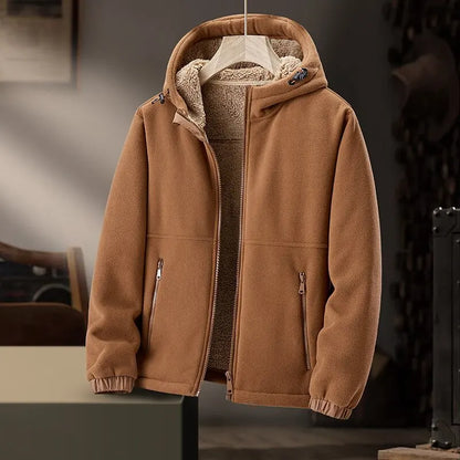Durable men's hooded winter jacket, classic and casual. Perfect warm outerwear for cold weather with secure zip pockets.