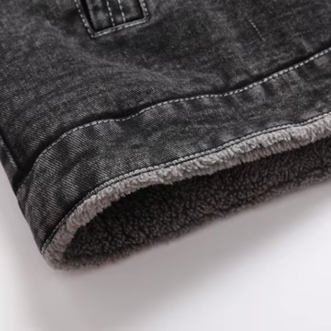 Warm men's insulated trucker jacket with classic styling, ideal for winter casual fashion.