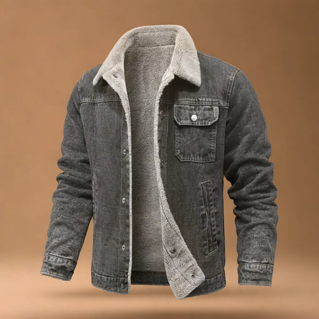 Stylish men's classic trucker jacket, insulated for winter warmth and outerwear comfort.