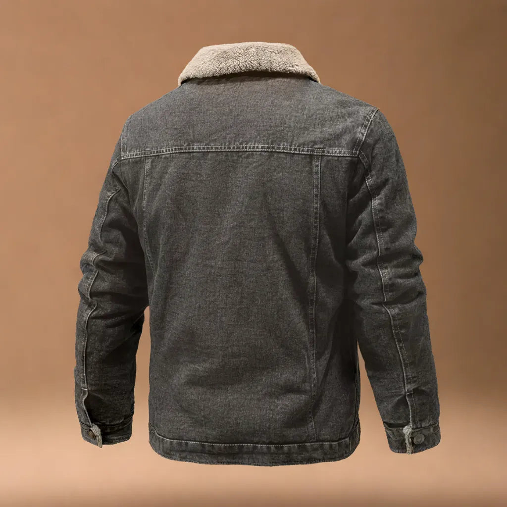 Front view of a men's classic style insulated trucker jacket, ideal for layered looks.